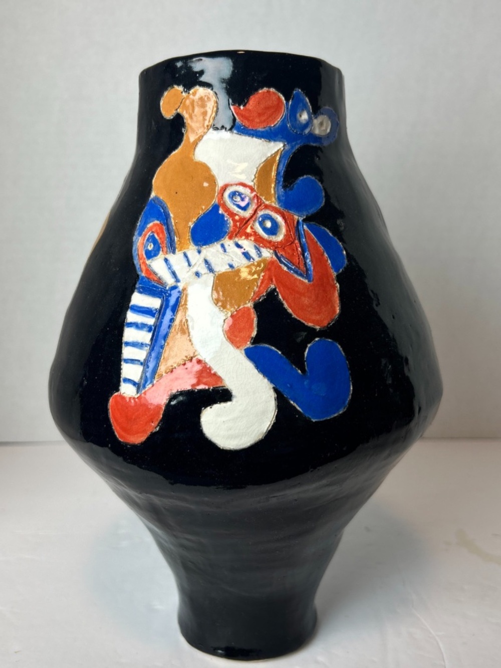 MCM Studio Art Pottery Ceramic Handmade Vase Vessel Black Bold Colors Abstract